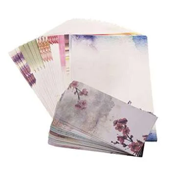 Penta Angel 32 Pcs Vintage Stationery Paper Romantic Love Letter Writing Paper Old Style Poetry Note Card Blank with 16 Cute Retro Envelopes, Stationery Paper and Envelops Set (8 styles)