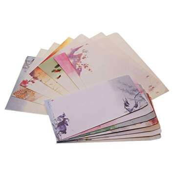 Penta Angel 32 Pcs Vintage Stationery Paper Romantic Love Letter Writing Paper Old Style Poetry Note Card Blank with 16 Cute Retro Envelopes, Stationery Paper and Envelops Set (8 styles)