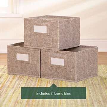 Guidecraft EdQ 5 Compartment Storage 30'' Natural with 3 Fabric Bins: Wooden Kids Bookcase, Two Shelf Organizer for Books, Toys, Games, Arts, Crafts, School Supplies; Home and Classroom