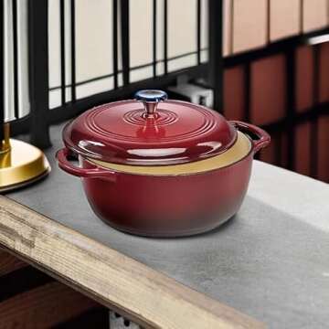 Best Choice Products 6 Quart Enamel Cast-Iron Round Dutch Oven, Family Style Heavy-Duty Pre-Seasoned Cookware for Home, Kitchen, Dining Room, Oven Safe w/Lid, Dual Handles - Red