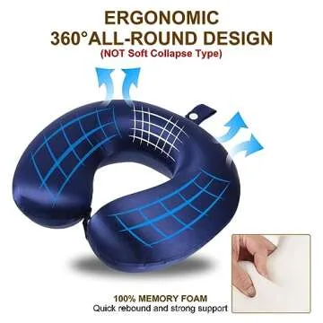 PATIKIL Silk Travel Pillow for Airplane, 22 Momme Real Silk Cover 100% Memory Foam Filled Travel Neck Pillow Sleeping Anti Wrinkle Pillow Head Neck Support for Plane Train, Navy Blue