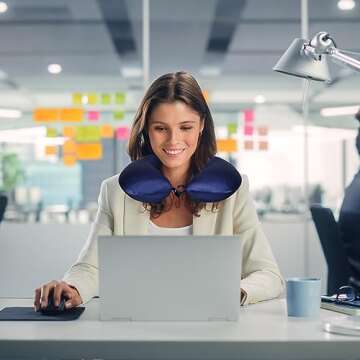 PATIKIL Silk Travel Pillow for Airplane, 22 Momme Real Silk Cover 100% Memory Foam Filled Travel Neck Pillow Sleeping Anti Wrinkle Pillow Head Neck Support for Plane Train, Navy Blue