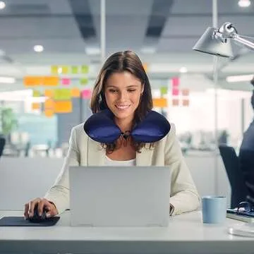 PATIKIL Silk Travel Pillow for Airplane, 22 Momme Real Silk Cover 100% Memory Foam Filled Travel Neck Pillow Sleeping Anti Wrinkle Pillow Head Neck Support for Plane Train, Navy Blue