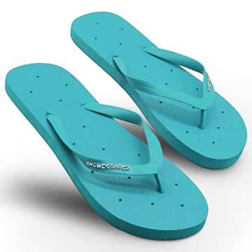 Shower Shoez Women's Non-Slip Pool Dorm Water Sandals Flip Flops (Solid Turquoise, us_footwear_size_...