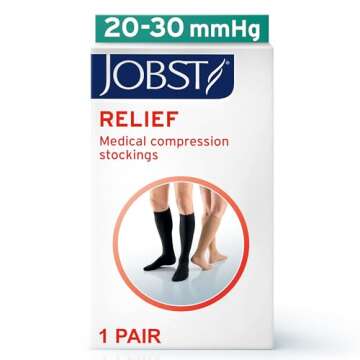 JOBST Relief 20-30 mmHg Compression Stockings, Knee High, Closed Toe, Black, Small