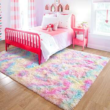 junovo Soft Rainbow Area Rugs for Girls Room, Fluffy Colorful Rugs Cute Floor Carpets Shaggy Playing...