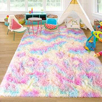 Vibrant Soft Rainbow Area Rug for Kids' Rooms