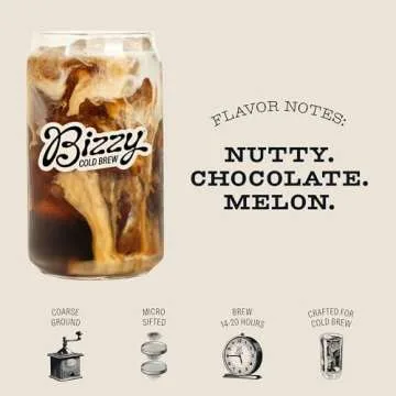 Bizzy Cold Brew Coffee | Decaf Blend | Water Process | Coarse Ground Coffee | Micro Sifted | Specialty Grade | 100% Arabica | 1 LB
