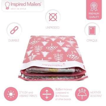 Inspired Mailers - Christmas Poly Mailers 10x13-100 Pack - Christmas Trees (Rose Gold) - Package Bags - 10x13 Holiday Mailers - Holiday Shipping Bags - Polybags for Shipping
