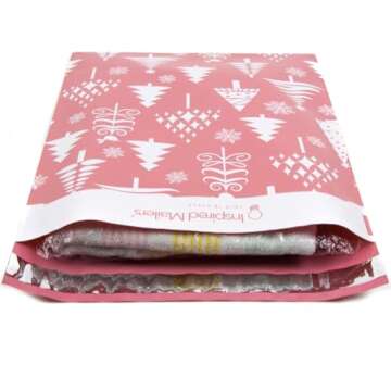 Inspired Mailers - Christmas Poly Mailers 10x13-100 Pack - Christmas Trees (Rose Gold) - Package Bags - 10x13 Holiday Mailers - Holiday Shipping Bags - Polybags for Shipping
