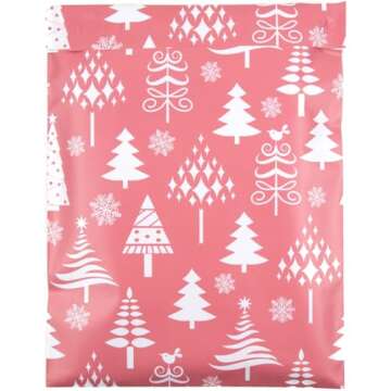 Inspired Mailers - Christmas Poly Mailers 10x13-100 Pack - Christmas Trees (Rose Gold) - Package Bags - 10x13 Holiday Mailers - Holiday Shipping Bags - Polybags for Shipping