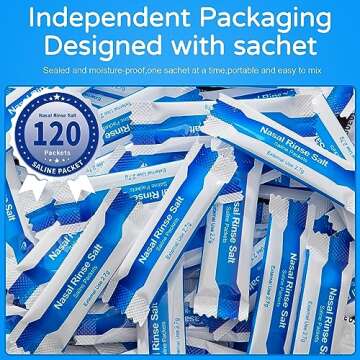 120 Saline Packets,Sinus Rinsing Packets for Neti Pots,Neti Pot Salt Packets Individually Wrapped,Nasal Rinse Packets Neti Pot Salt for Nasal Irrigation System,Nasal Wash Squeeze Bottle & Sinus Relief