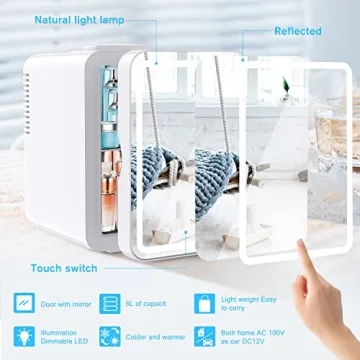 COOSEON Mirrored Mini Beauty Fridge with LED Light