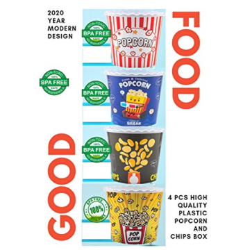 Modern Popcorn and Chips Boxes - Fun and Durable Set (4 Pack)
