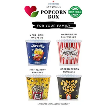 Modern Popcorn and Chips Boxes - Fun and Durable Set (4 Pack)