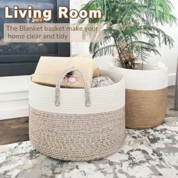 Extra Large Cotton Rope Basket for Blankets Toys Storage