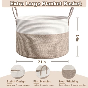 Extra Large Cotton Rope Basket for Blankets Toys Storage