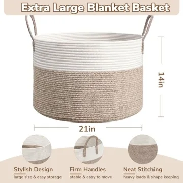 Extra Large Cotton Rope Basket for Blankets Toys Storage