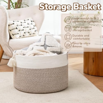 Extra Large Cotton Rope Basket for Blankets Toys Storage
