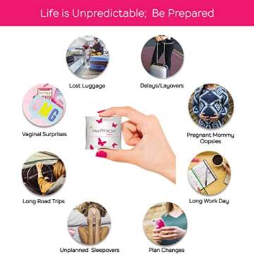 Emergency Panties 3in1 Hygiene Kit Includes Seamless Bikini Underwear, Fresh Wipe & Liner Accidents Travel On-The-Go Toiletry Kit