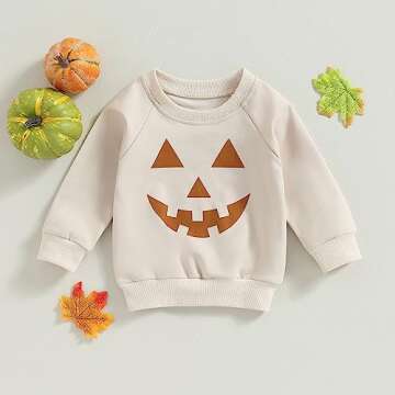 JeuaPho Toddler Baby Boy Girl Halloween Sweatshirt - Soft Cozy Fall Pullover (Light Khaki)
