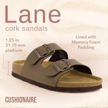 CUSHIONAIRE Women's Lane Cork Footbed Sandal With +Comfort, Brown, 7.5