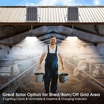 SunBonar Solar Pendant Lights Indoor Outdoor,3200K/4000K/6000K Dimmable Daytime Available Solar Shed Light with ON OFF Switch & Remote Solar Hanging Chandelier Lights for Home Barn Garage Chicken Coop