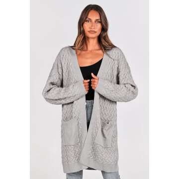 PRETTYGARDEN Women's Fall Open Front Chunky Cardigans Casual Long Sleeve Cable Knit Sweater Coat Outerwear (Light Grey,Medium)