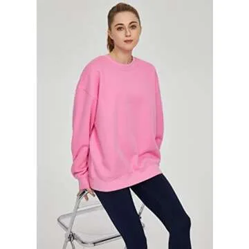 THE GYM PEOPLE Women's Fleece Crewneck Sweatshirt Loose fit Soft Oversized Pullover Sweatshirt(Pink, X-Large)
