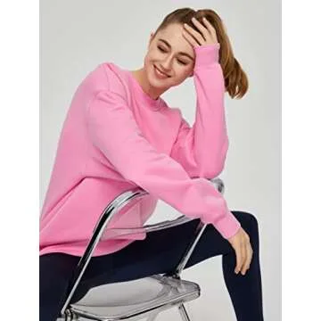 THE GYM PEOPLE Women's Fleece Crewneck Sweatshirt Loose fit Soft Oversized Pullover Sweatshirt(Pink, X-Large)