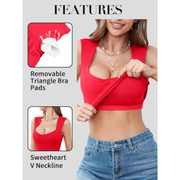 Stylish V Neck Tank Top with Built-in Bra for Women
