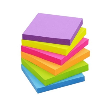Sticky Notes 3x3 inch Bright Colors Self-Stick Pads 6 Pads/Pack 600 Sheets Total