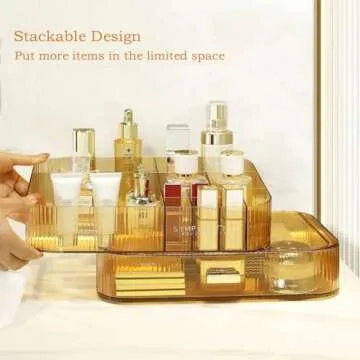 MIUOPUR Makeup Organizer with Stackable Drawers, Bathroom Vanity Organizers and Storage, Ideal for Desk and Dresser Countertops, Great for Cosmetics, skincare, Lipsticks, Nail Care -Amber