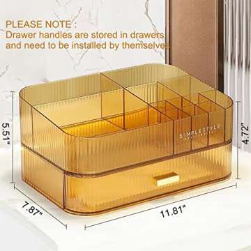 MIUOPUR Makeup Organizer with Stackable Drawers, Bathroom Vanity Organizers and Storage, Ideal for Desk and Dresser Countertops, Great for Cosmetics, skincare, Lipsticks, Nail Care -Amber