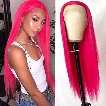 QD-Tizer Hot Pink Lace Front Wig 24 inch in Vibrant Color