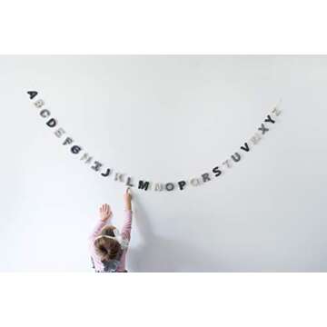 Nivas Alphabet Garland/Alphabet Banner/ABC Decor/Toddler Room Wall Hanging/Teepee Decorations/Felt Banners/Natural Wool Felt/Nursery Decor/Baby Room (Grey)