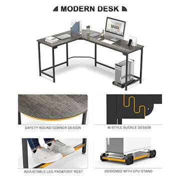 Teraves Modern L-Shaped Desk Stylish Workstation for Home