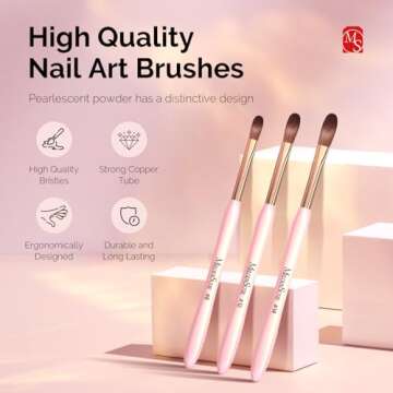 MelodySusie 3Pcs Acrylic Nail Brush Set, Size 8/12/14 Professional Nail Brushes for Acrylic Applicat...
