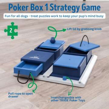 TRIXIE Poker Box 1 Strategy Game, Intermediate Dog Puzzle Toy, Level 2 Activity, Treat Puzzle, Inter...
