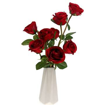 Tinsow Artificial Roses Flowers with 8 Heads for Flower Arrangement, Silk Latex Rose Bouquet for Hom...