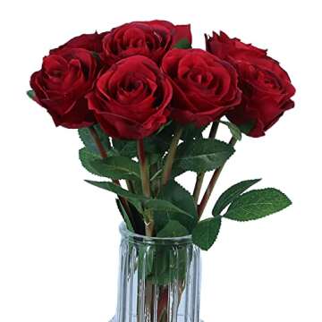 Tinsow Artificial Roses Flowers with 8 Heads for Flower Arrangement, Silk Latex Rose Bouquet for Home Decoration, Faux Roses for Valentine's Day Parties and Wedding Decoration (Red, 8)