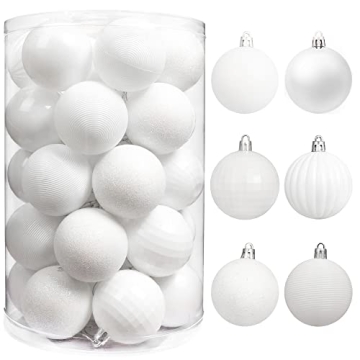 Brizled White Christmas Baubles - 34pc Shatterproof Ornaments