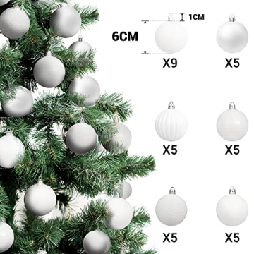 Brizled White Christmas Baubles - 34pc Shatterproof Ornaments