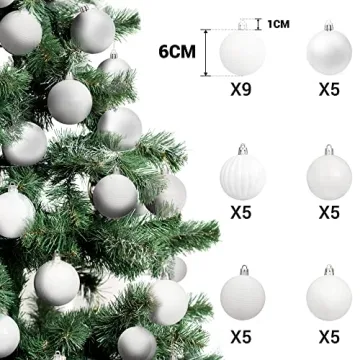 Brizled White Christmas Baubles - 34pc Shatterproof Ornaments