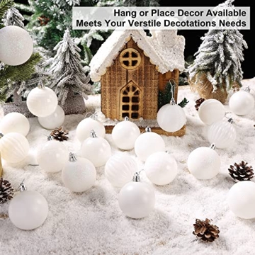 Brizled White Christmas Baubles - 34pc Shatterproof Ornaments