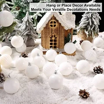 Brizled White Christmas Baubles - 34pc Shatterproof Ornaments