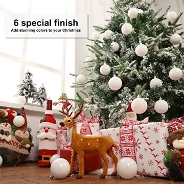 Brizled White Christmas Baubles - 34pc Shatterproof Ornaments