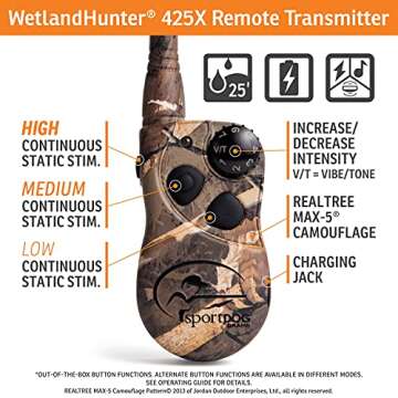 SportDOG Brand 425 Remote Trainers - 500 Yard Range E-Collar with Static, Vibrate and Tone - Waterproof, Rechargeable - Camouflage Dog Training Collar