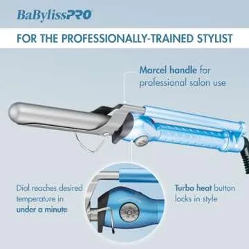 BaBylissPRO Nano Titanium 1 1/4 inch Curling Iron for Loose Curls & Beach Waves, Marcel Professional Hair Curler for All Hair Types