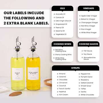 Molimoli Oil and Vinegar Dispenser with Metal Pour Spout, Weighted Pourer, Glass Bottle Dispenser for Kitchen 500ml Silver | Pantry Labels, Organization Labels Set Including Oil Labels for Bottles